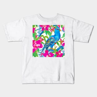 Chinoiserie blue bird and hot pink orchids Kids T-Shirt